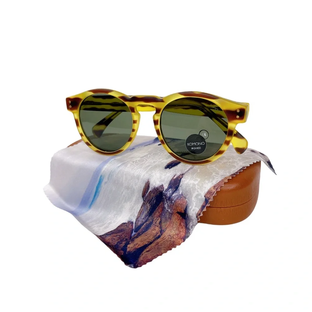 KOMONO Clement Safari Sunglasses Yellow brown Striped NWT